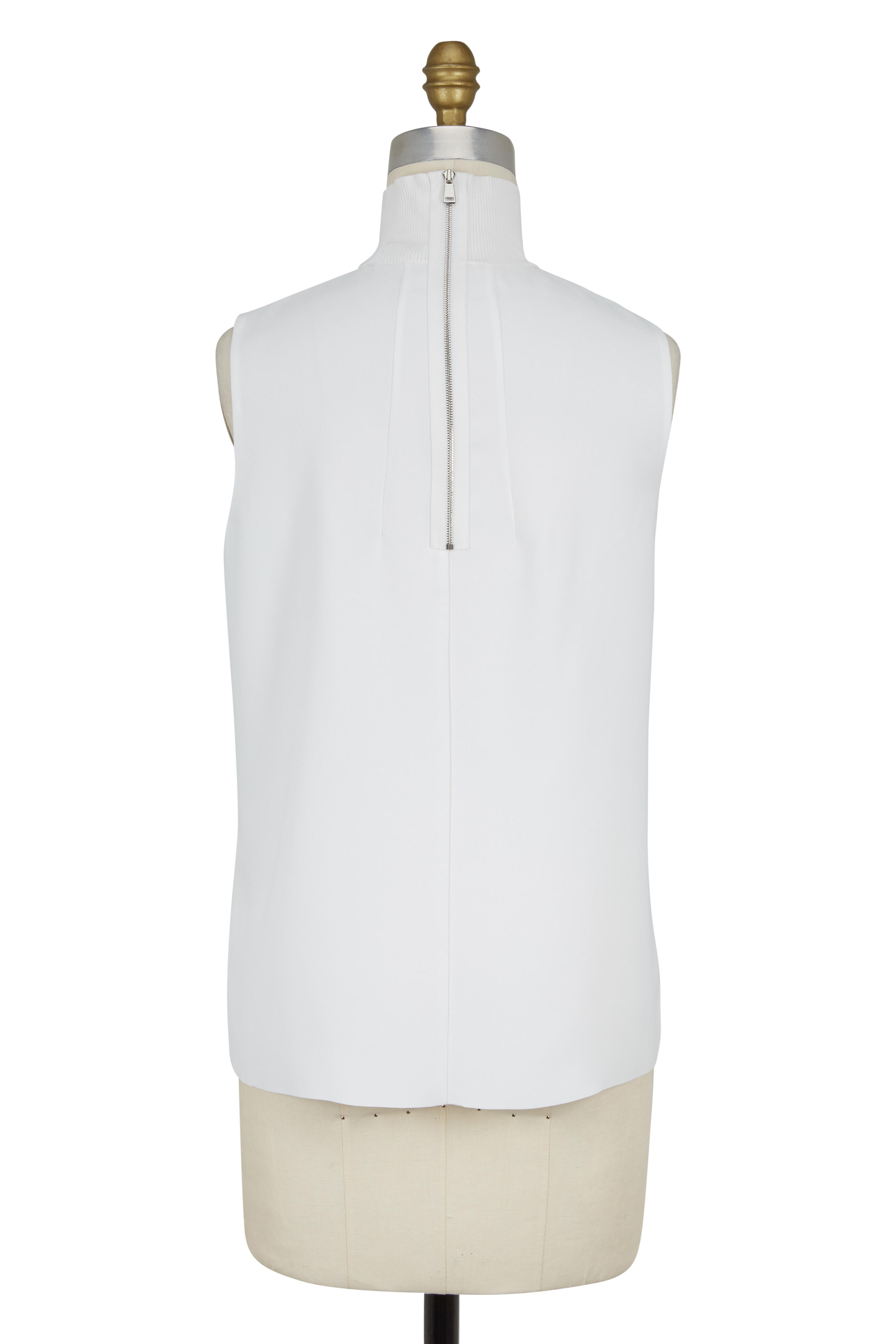 Vince - White Pleated Front Turtleneck Blouse