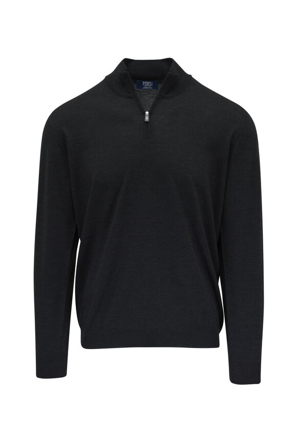 Fedeli Charcoal Gray 140's Wool Quarter Zip Pullover