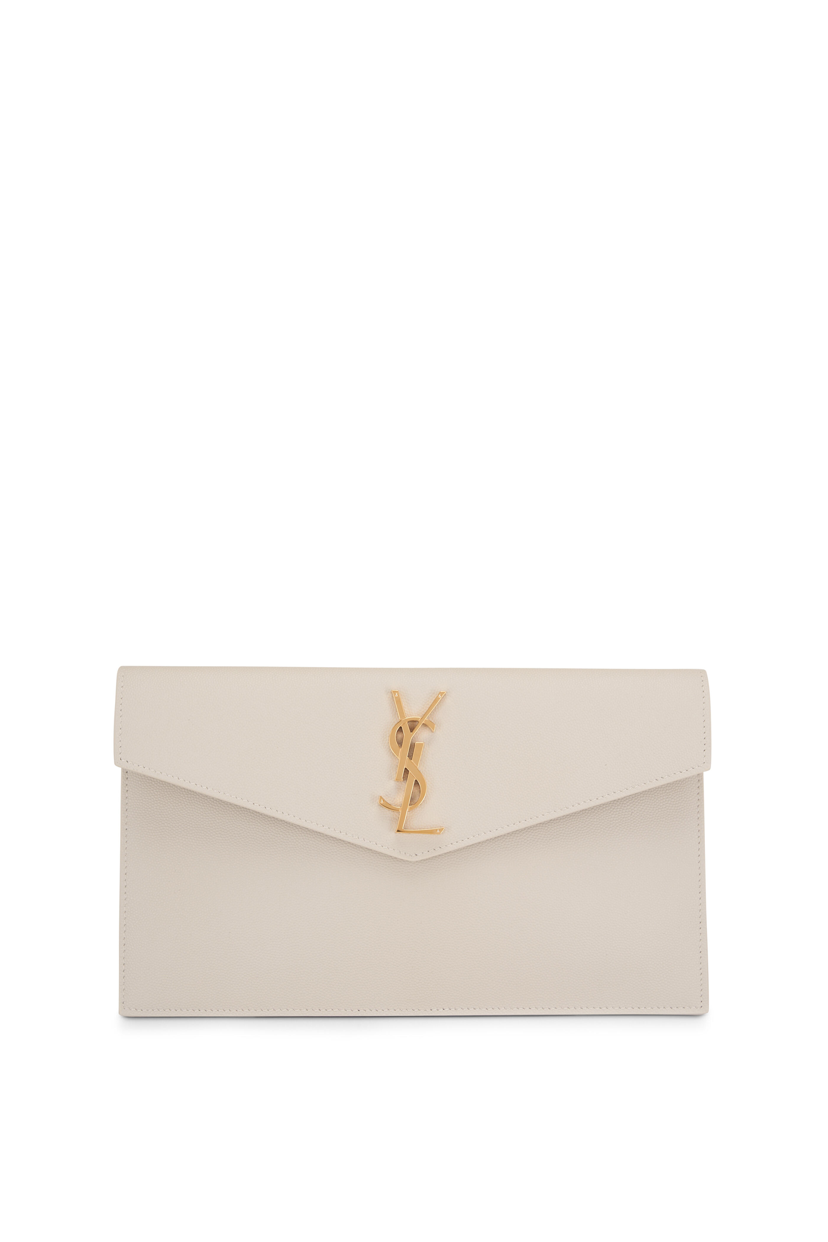 YSL Uptown Pouch, Crocodile Embossed White Leather