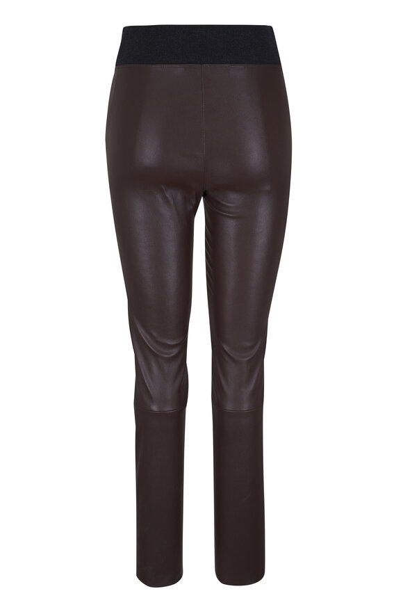 Brunello Cucinelli Brown Stretch Leather Pintuck Pant - view 6