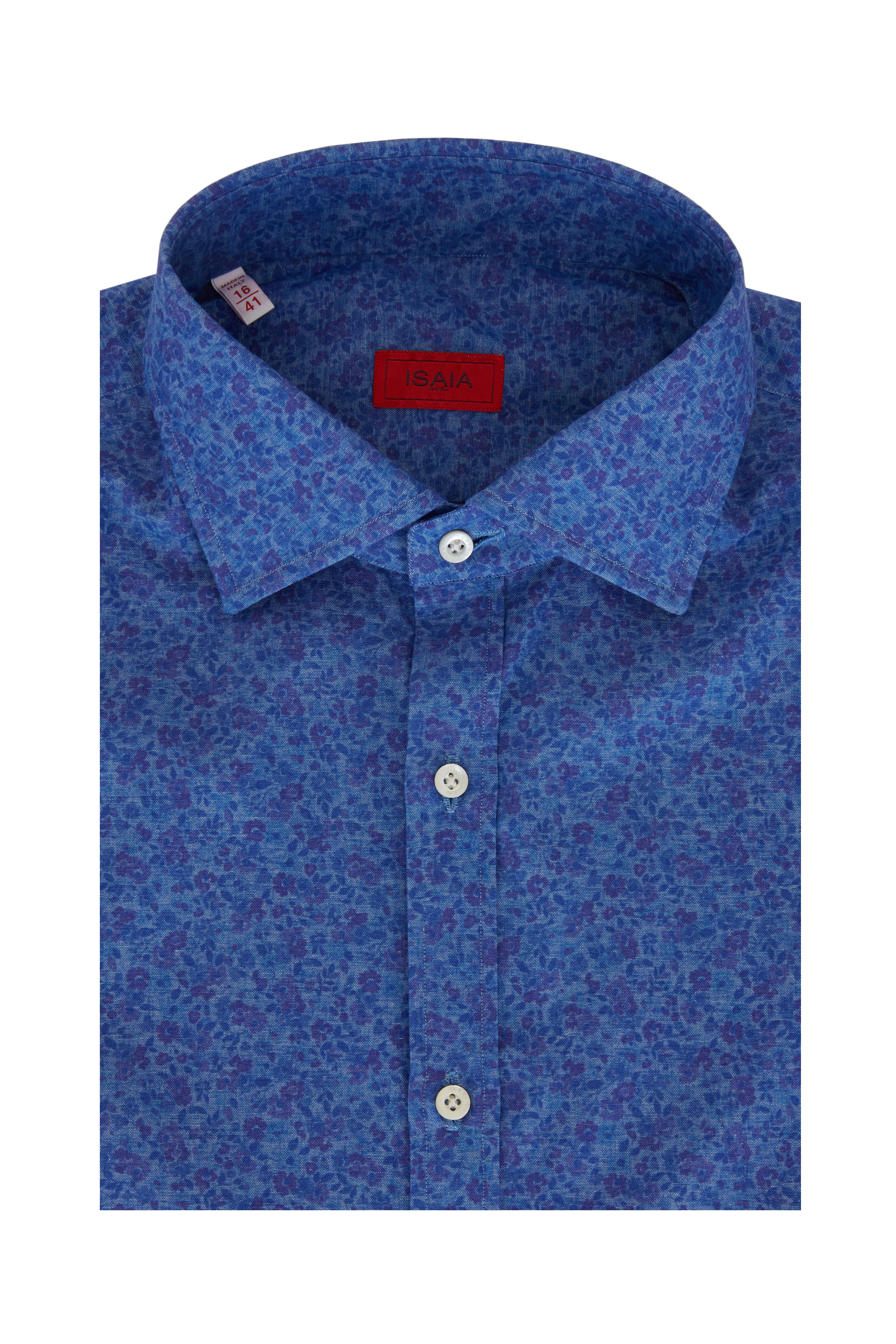 Isaia - Blue & Purple Floral Print Sport Shirt | Mitchell Stores