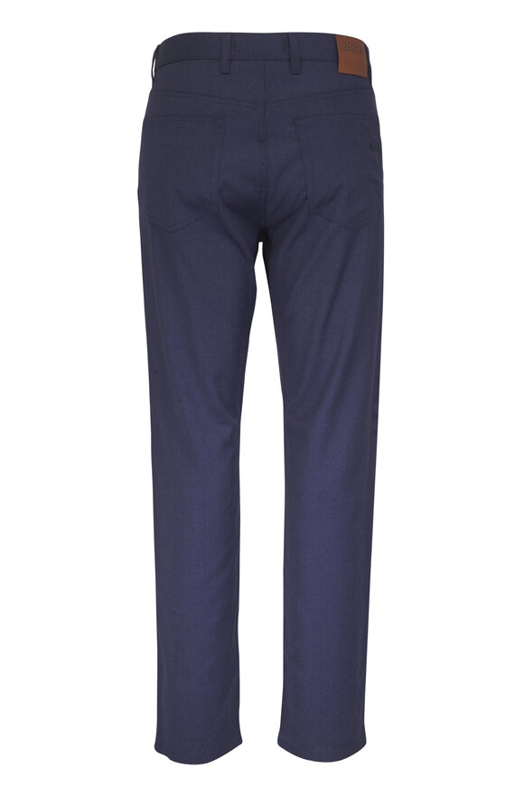 Zegna Dark Blue Wool Flannel Pant - view 2
