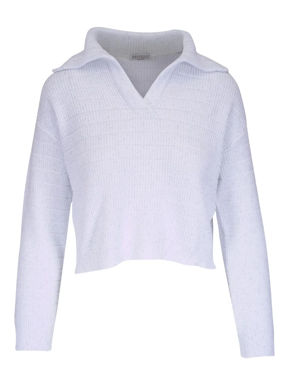 Brunello Cucinelli - White English Rib Sequin Polo Sweater
