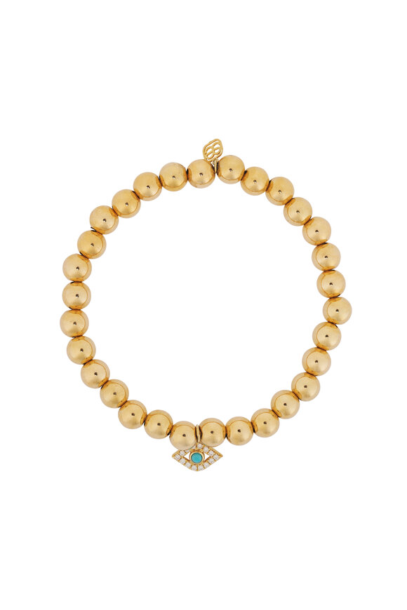 Sydney Evan 14k Yellow Gold Bezel Evil Eye Charm Bracelet