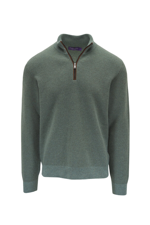 Ralph Lauren Purple Label Green Cashmere Quarter-Zip Pullover