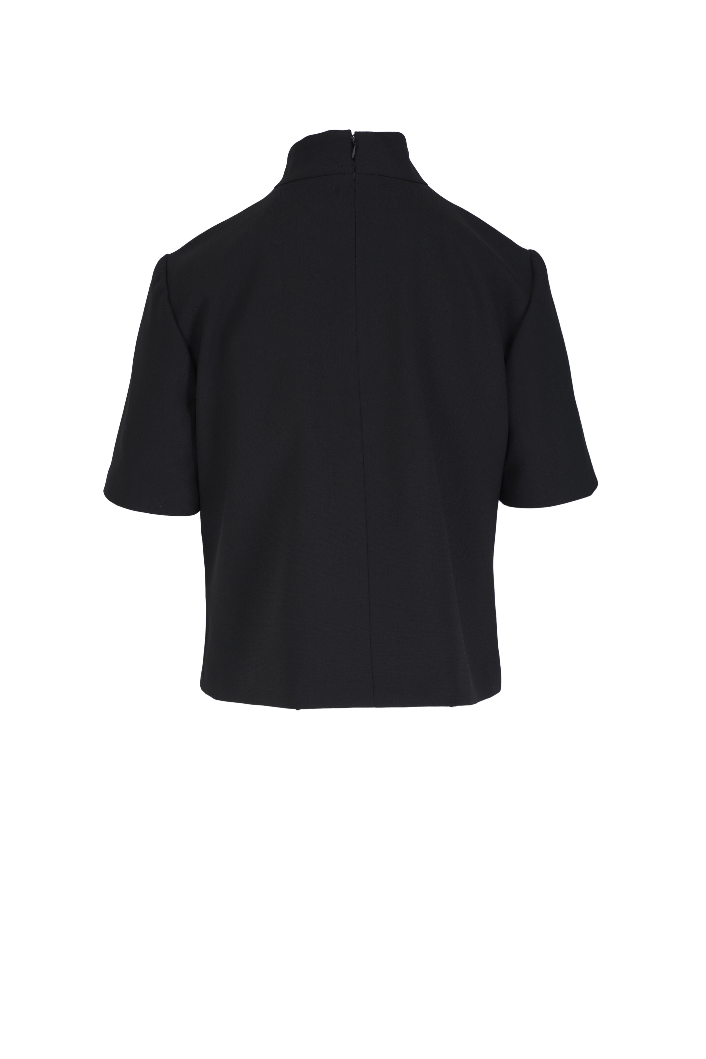 Carolina Herrera - Black Wool Short Sleeve Mock Neck Top