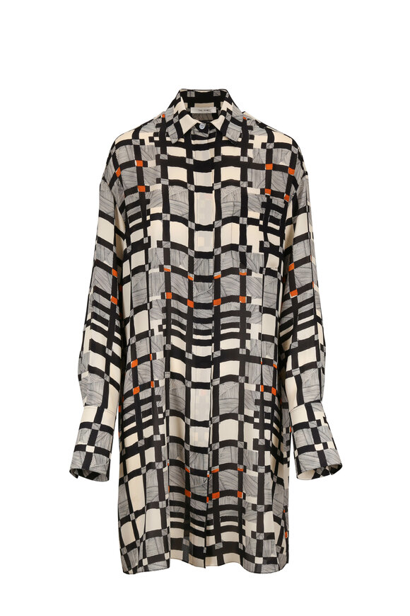 The Row - Arvid Black & Cream Grid Print Shirtdress