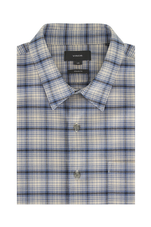 Vince Oceanic Beluga Blue Plaid Shirt