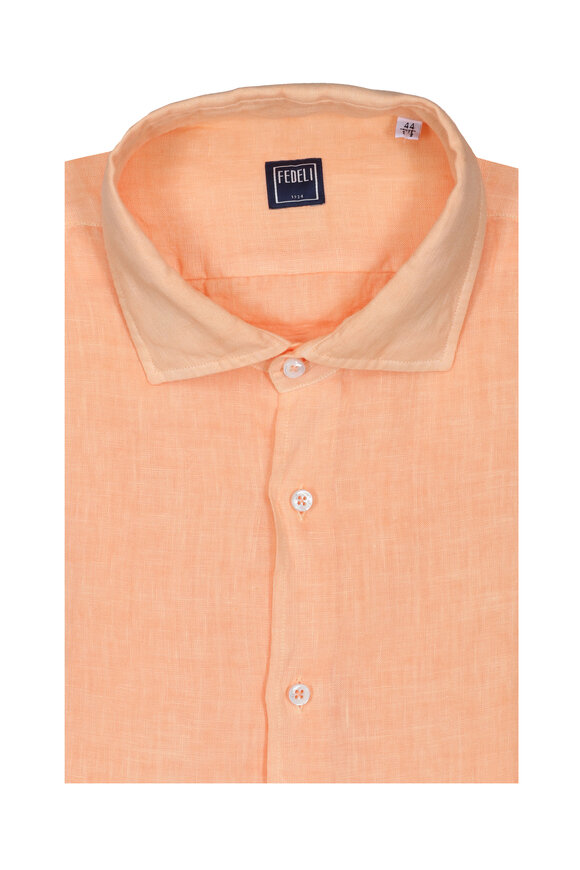 Fedeli Orange Linen Sport Shirt