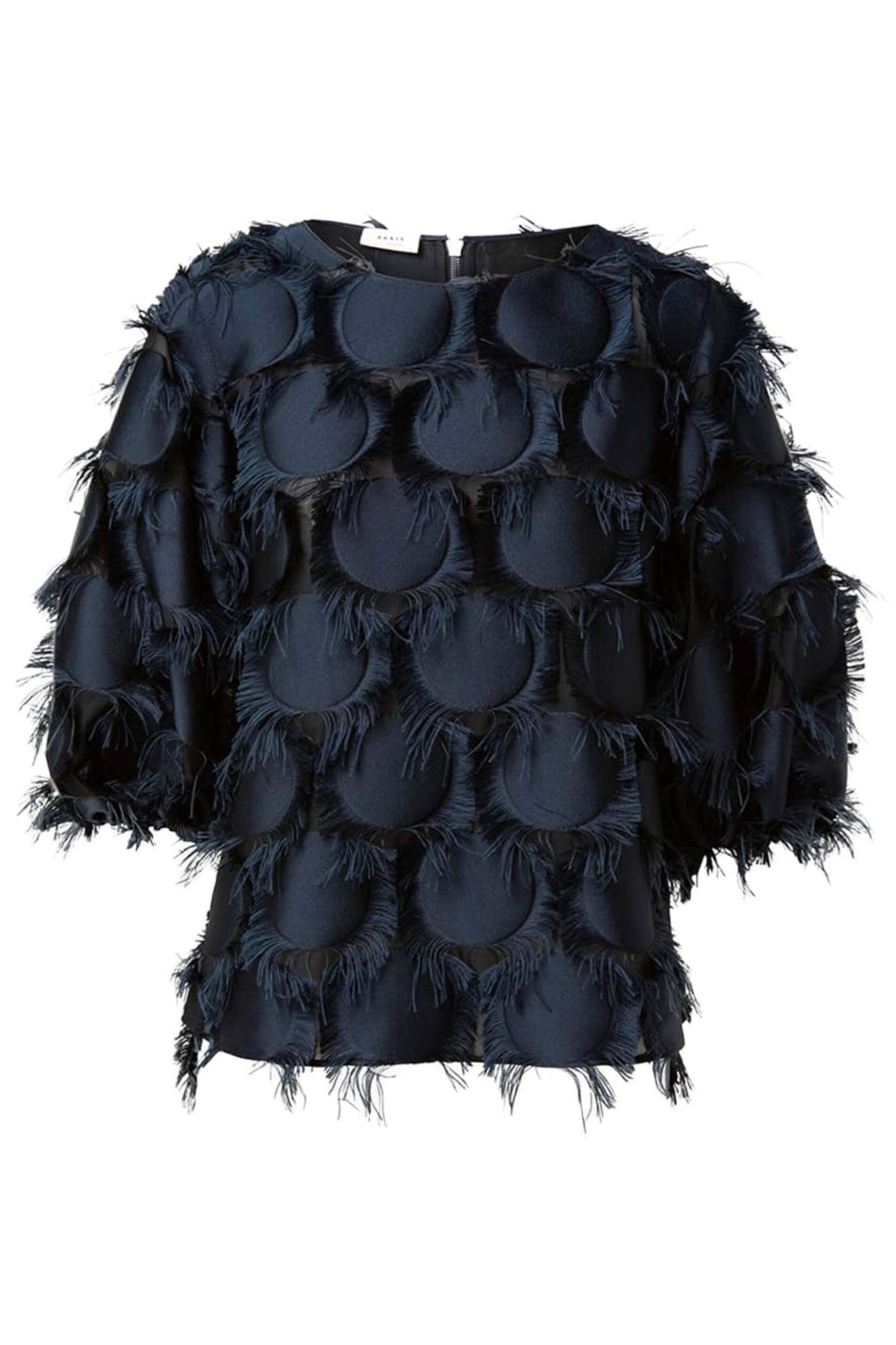Akris Punto - Denim and Black Fringed Dot Fill Coupe Top
