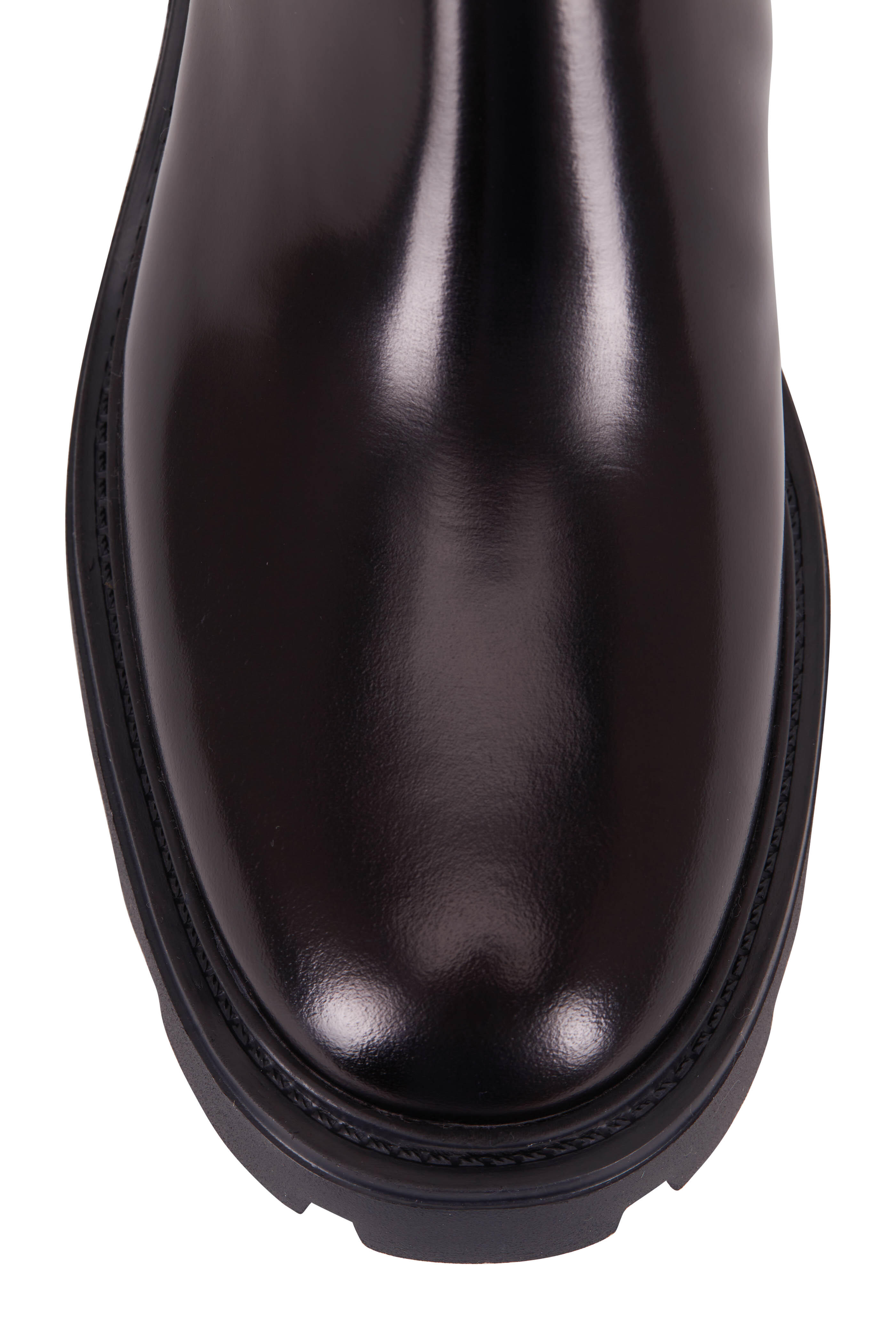 Tod's - Black Patent Leather Lug Sole Biker Boot