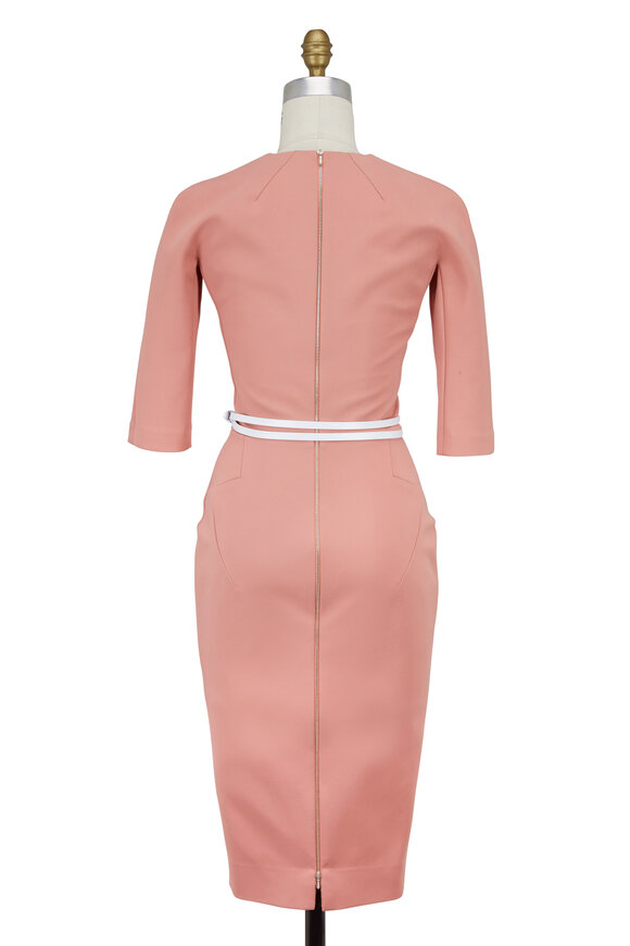 Victoria Beckham - Blush Three-Quarter Sleeve Belted Dress 