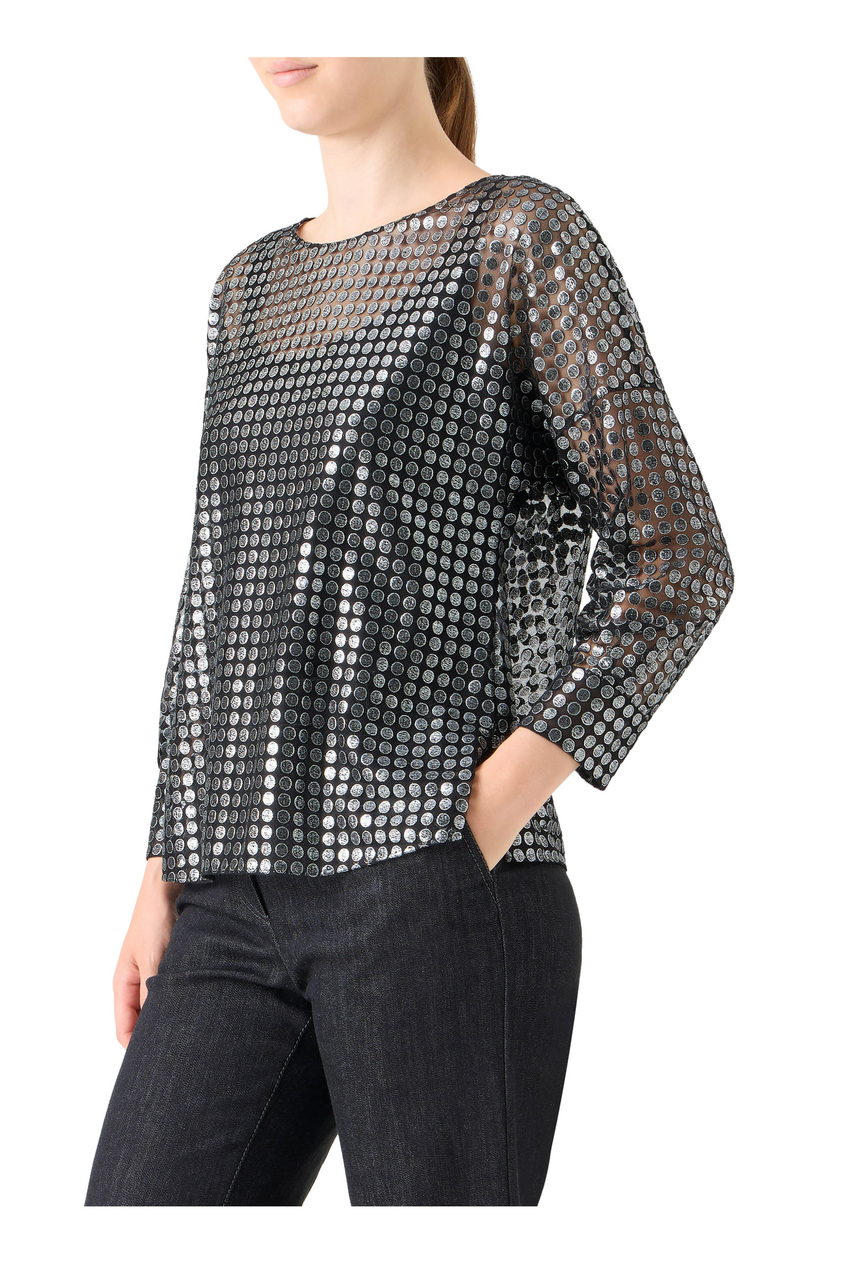 Akris Punto - Brushed Steel Metallic Dot Embroidered Blouse