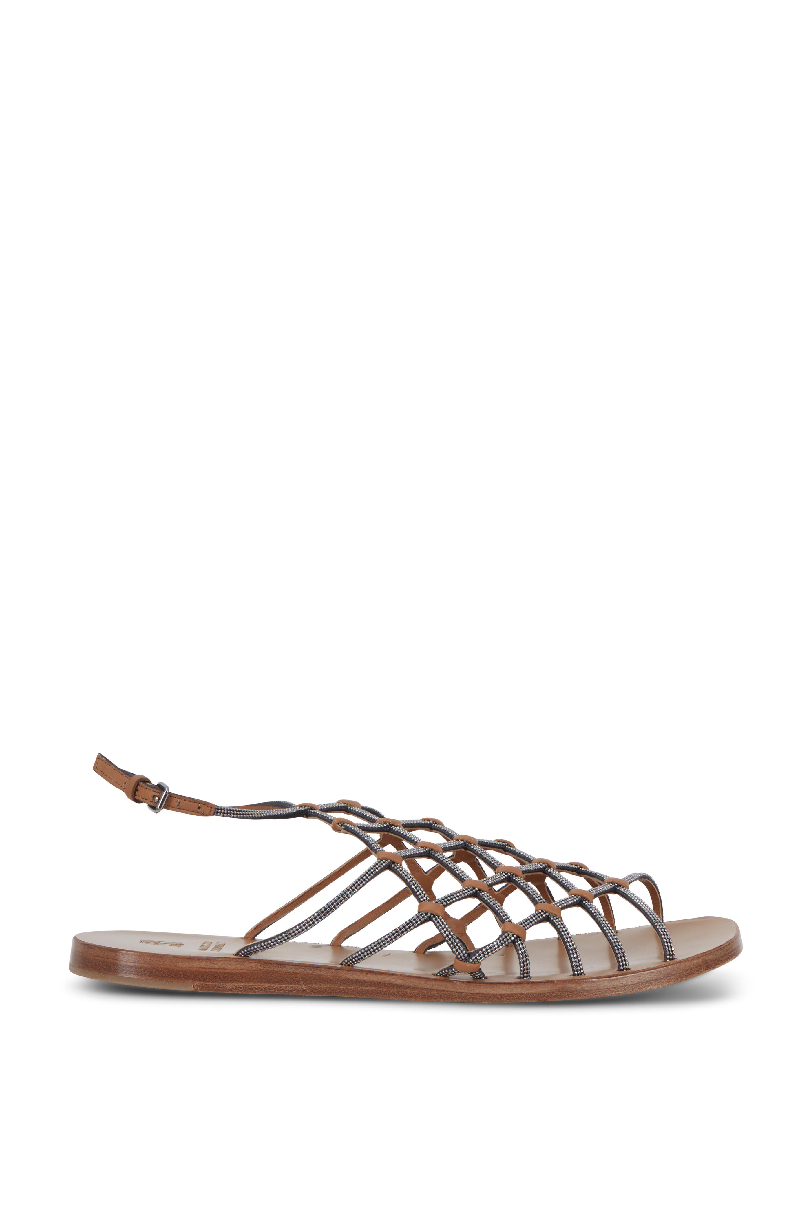 Brunello Cucinelli - Luggage Monili Cage Flat Sandal