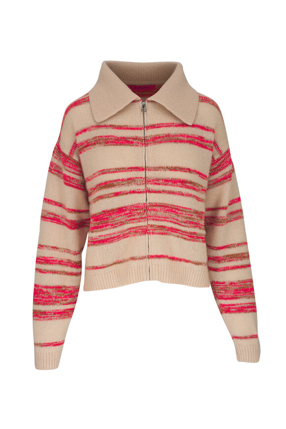 The Elder Statesman - Ivory Phantom Stripe Cashmere & Cotton Cardigan 