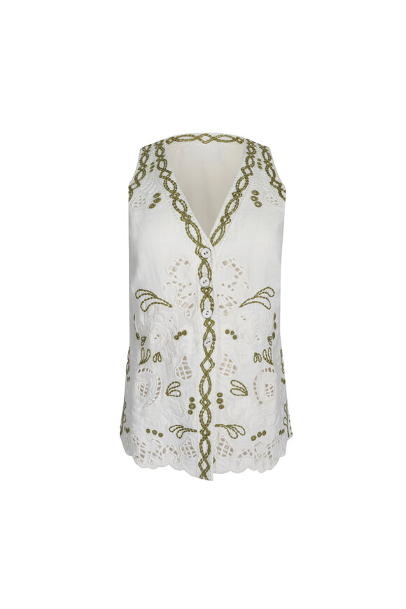 Maria Cher Bourbon White Embroidered Vest