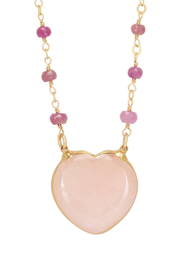Cristina V. Quartz Heart Ruby Rondelle Chain Necklace - view 2