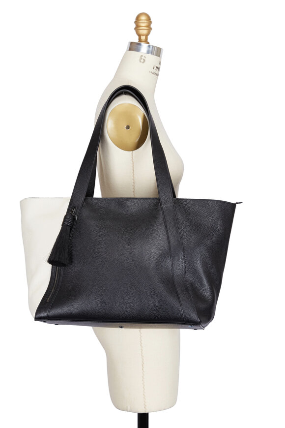 Akris - Black & Ecru Horsehair Tassel Zip Tote