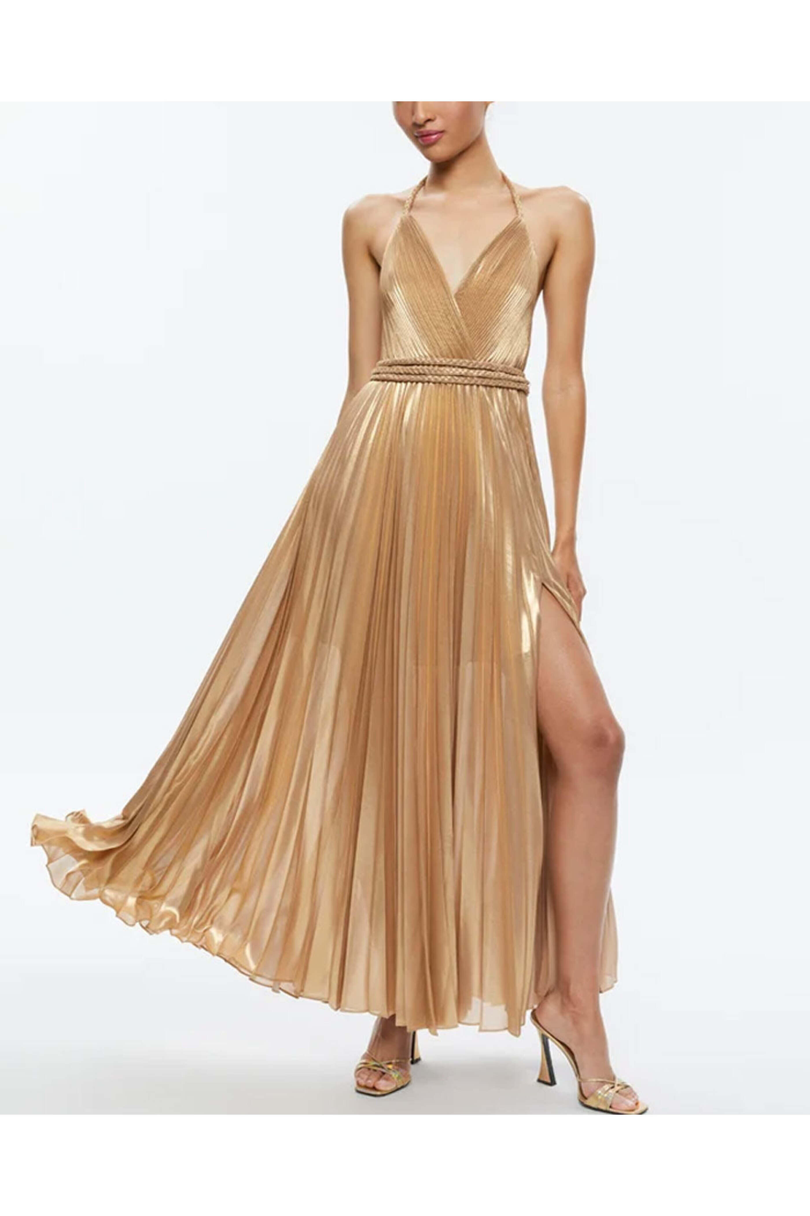 Alice & Olivia - Gold Pleated Maxi Dress | Mitchell Stores