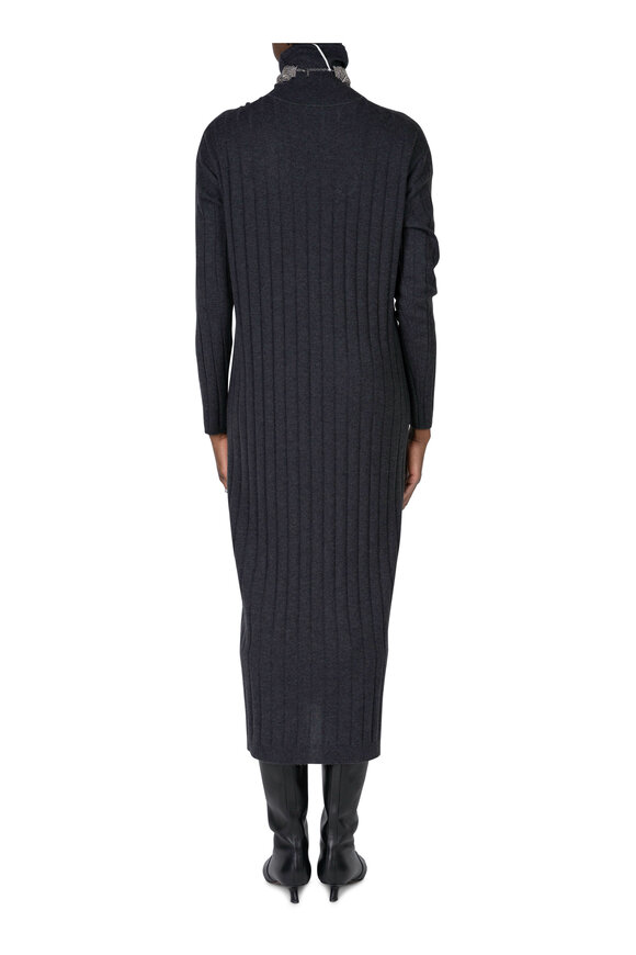 Brunello Cucinelli - Black & Stone Cashmere Wide Rib Knit Dress 