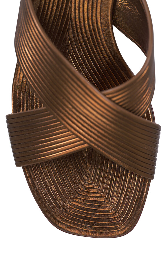 Santoni Serpentine Gold Leather Sandal, 35mm - view 4
