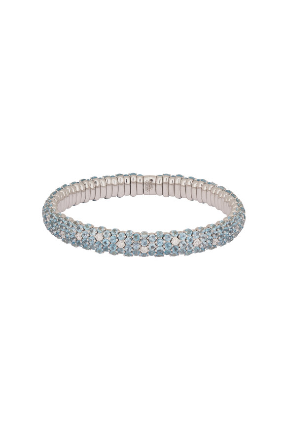 ZYDO 18k White Gold Blue Topaz Domed Stretch Bracelet