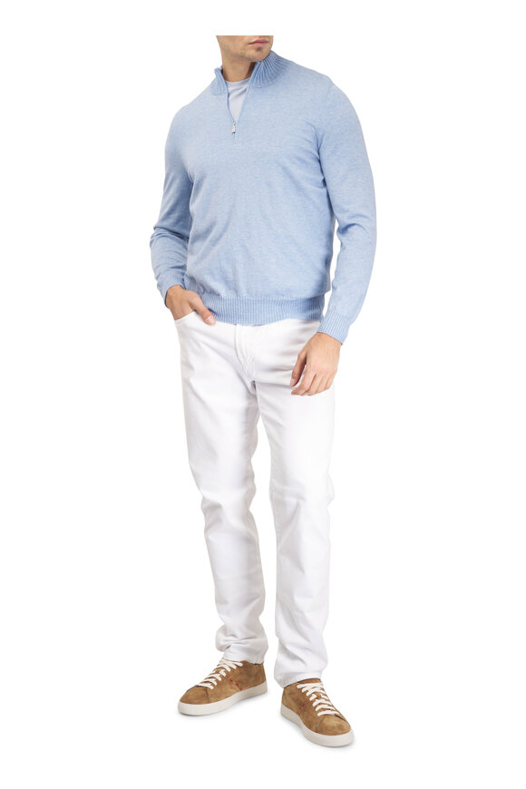 Gran Sasso Light Blue Cotton & Cashmere Quarter Zip Pullover - view 2