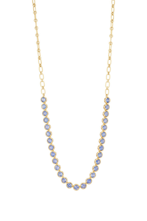 Sutra 18k Yellow Gold Blue Sapphire Link Necklace - view 1