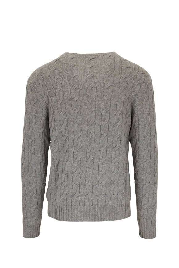 Ralph Lauren Purple Label - Light Gray Cashmere Cable Knit Crewneck Sweater