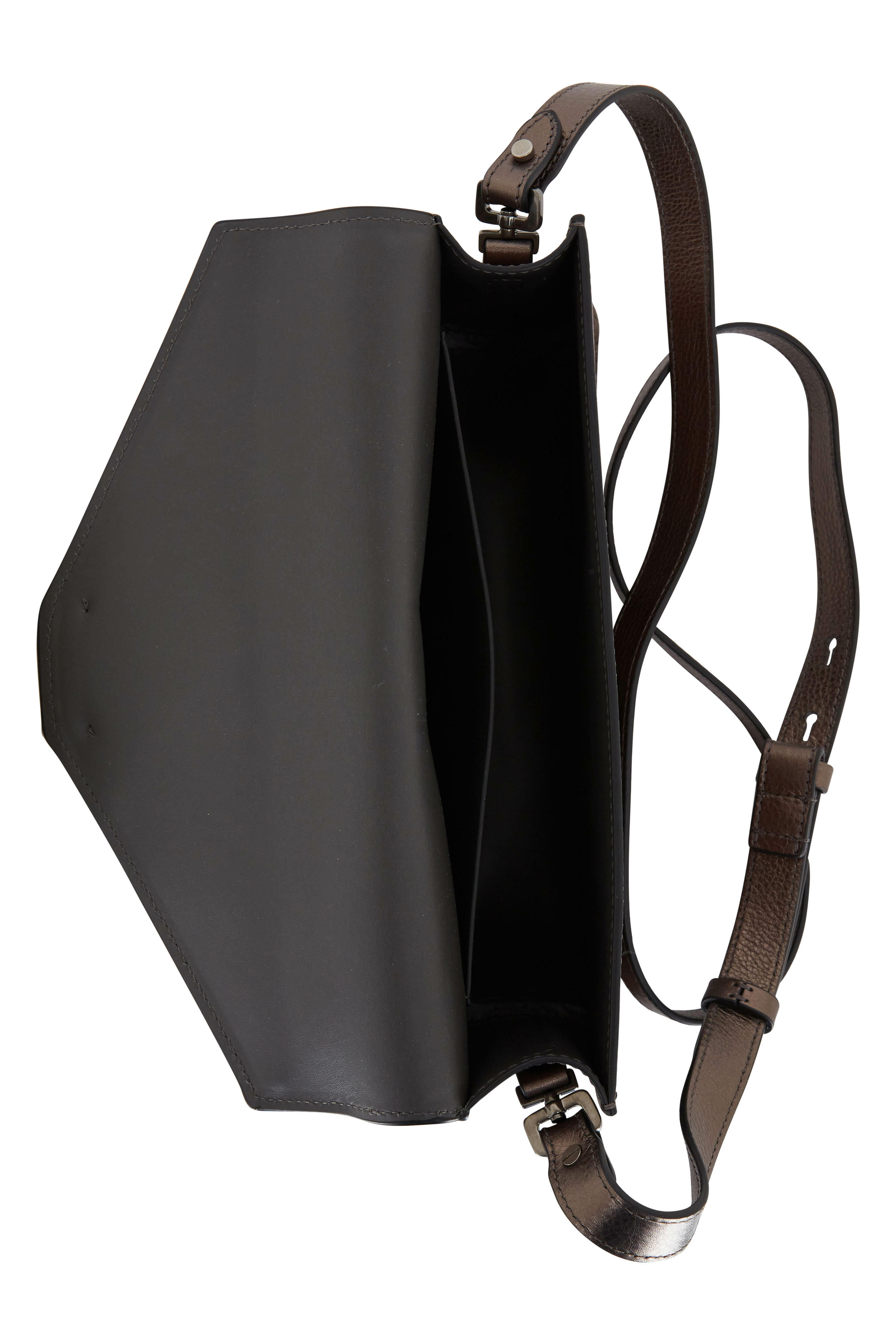 Brunello Cucinelli - Graphite Glossy Leather Monili Envelope Bag