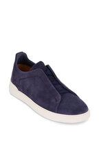 Zegna - Triple Stitch Navy Leather & Suede Low Top Sneaker