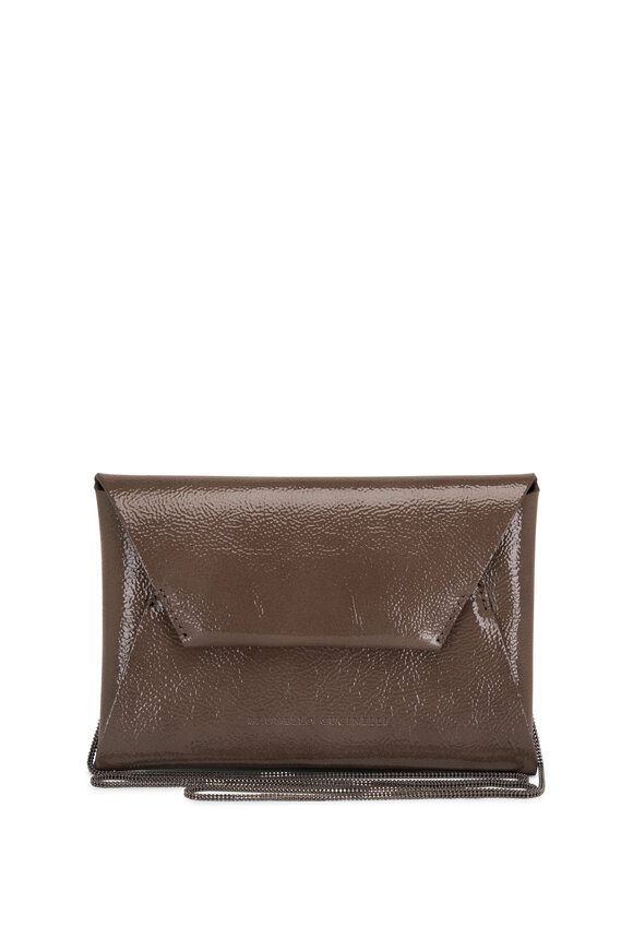 Brunello Cucinelli Dark Gray Leather Envelope Chain Bag 