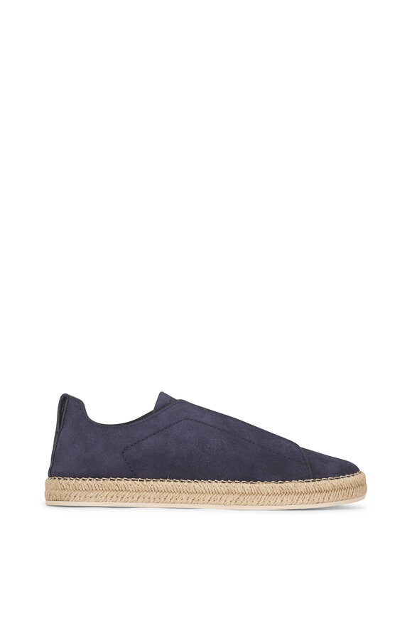 Zegna Triple Stitch Navy Blue Suede Espadrille Sneaker - view 2