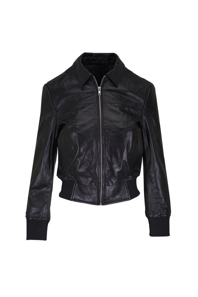 R13 - Shrunken Black Stand Collar Leather Jacket