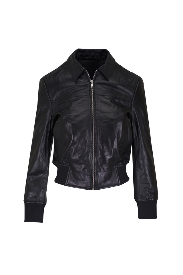 R13 - Shrunken Black Stand Collar Leather Jacket