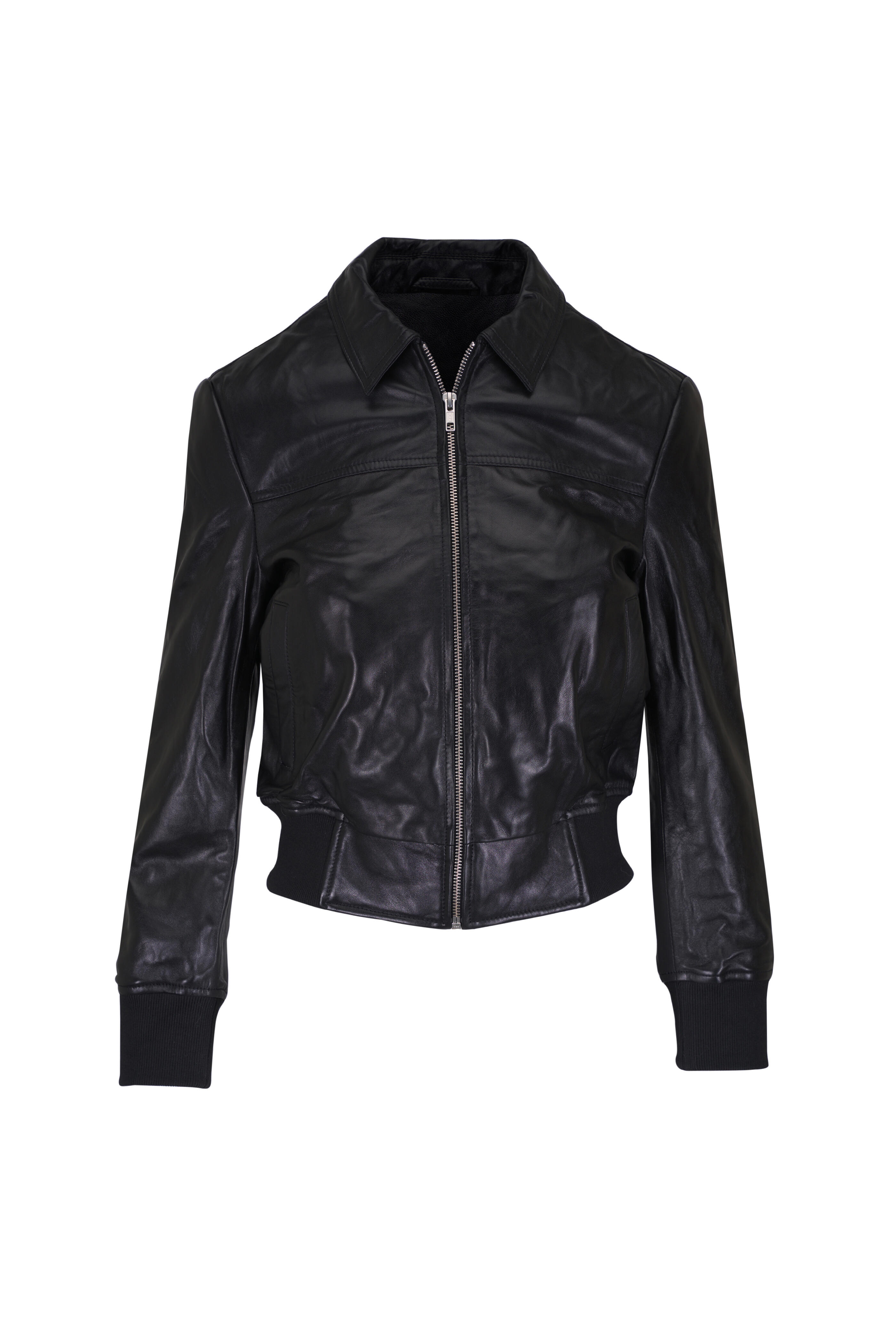 ジャケット・アウター R13 R13 - Shrunken Black Stand Collar Leather Jacket