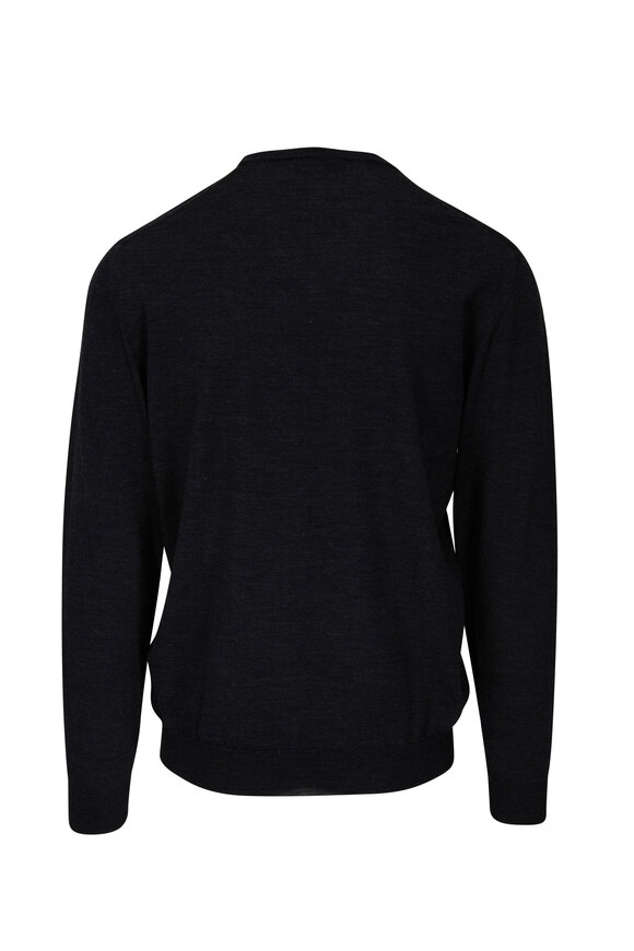 Fedeli Charcoal 140's Wool V-Neck Pullover - view 2