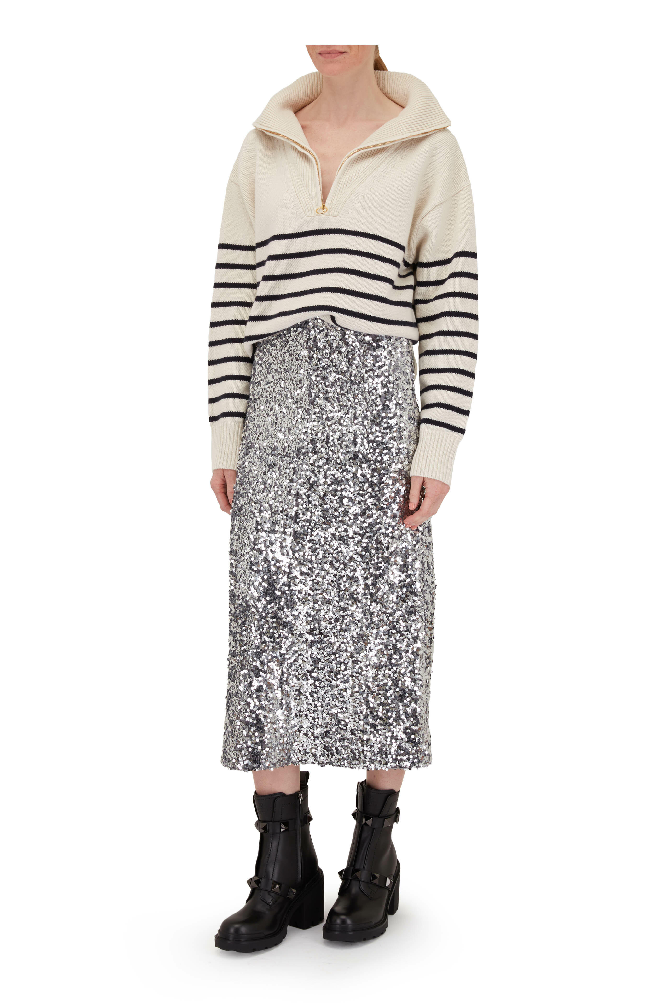 Valentino Garavani - Black Leather Roman Stud Lug Sole Boot, 85mm