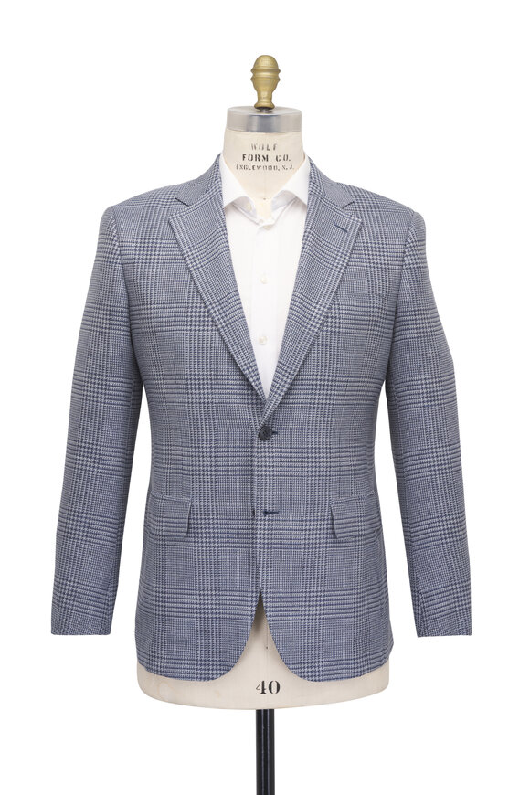 Brioni Gray & Blue Plaid Wool, Silk & Linen Sportcoat - view 4