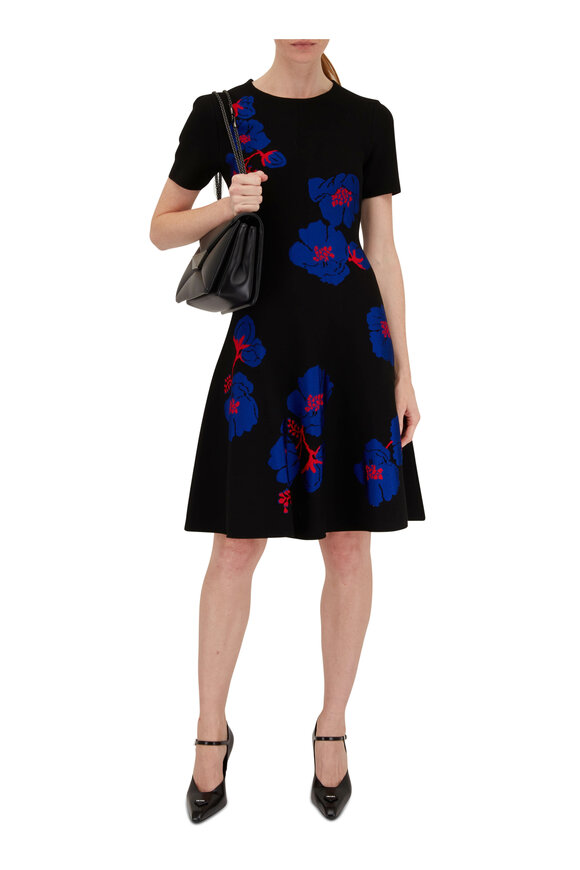 Carolina Herrera - Blue & Red Floral Fit & Flare Dress 