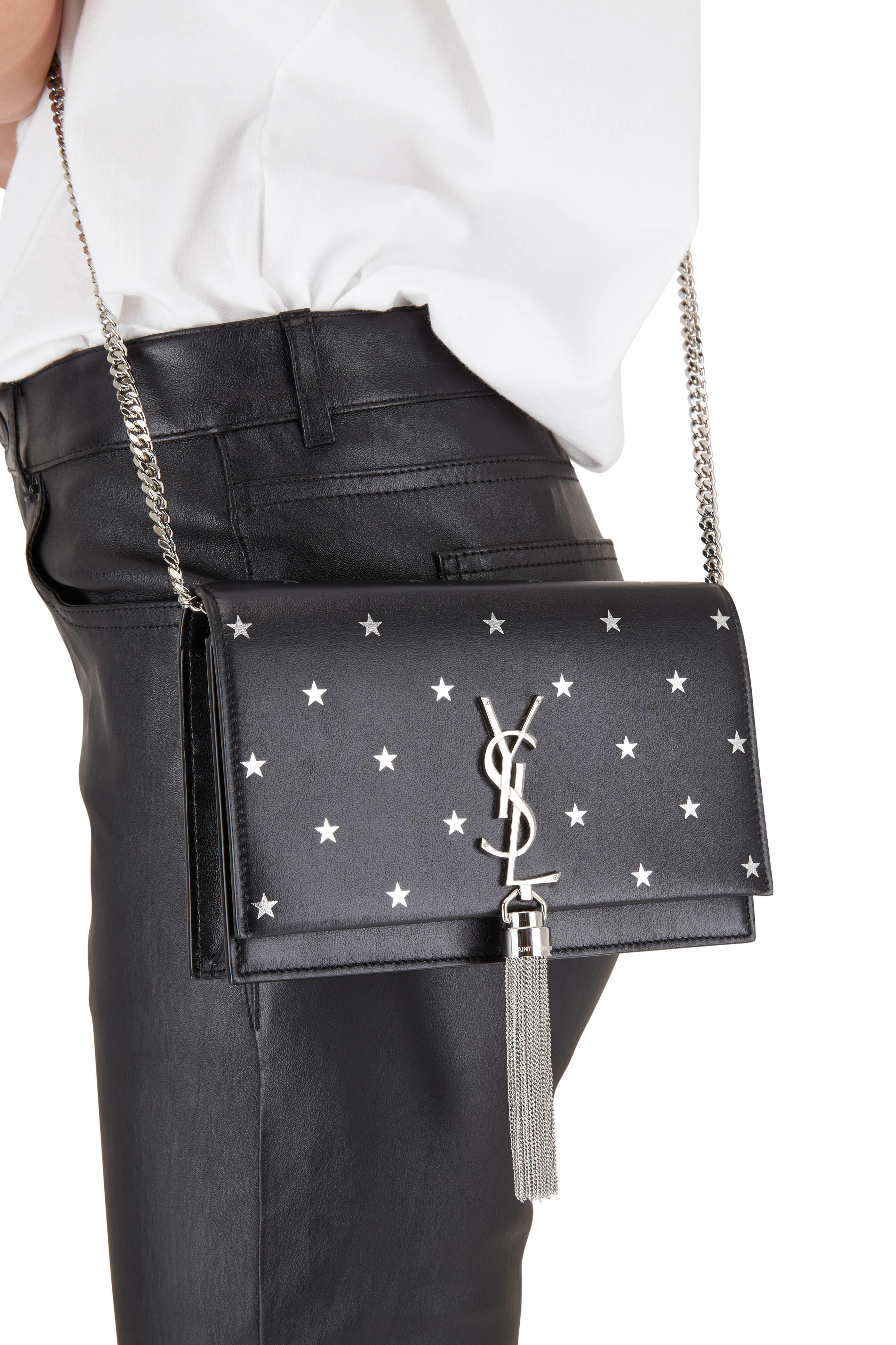 Saint Laurent - Kate Black Star Embossed Tassel Chain Wallet