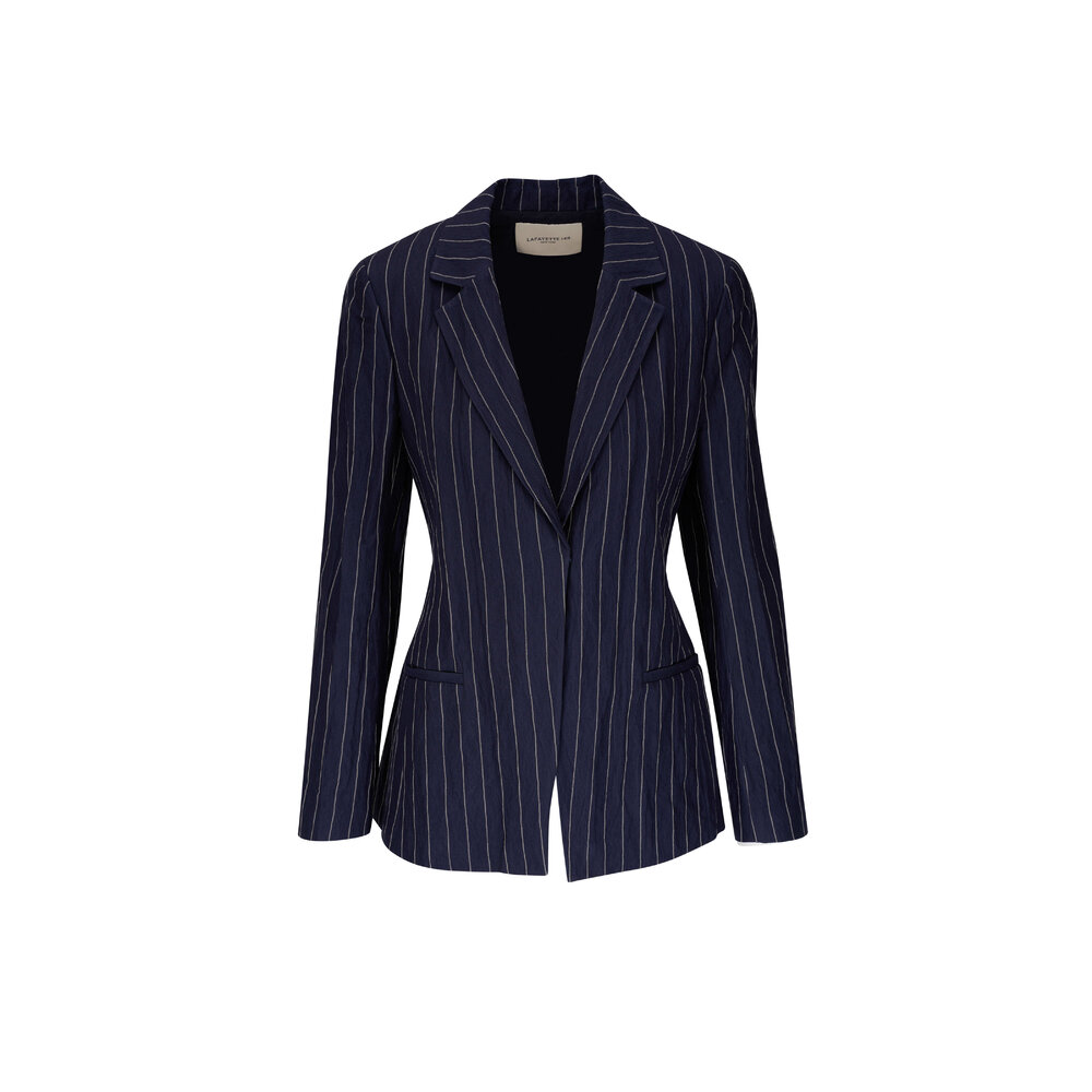 Pantalon Habillé Lafayette 148 New York - Taille 14P, Bleu Marine à Rayures, Laine, Neuf Sans Étiquettes