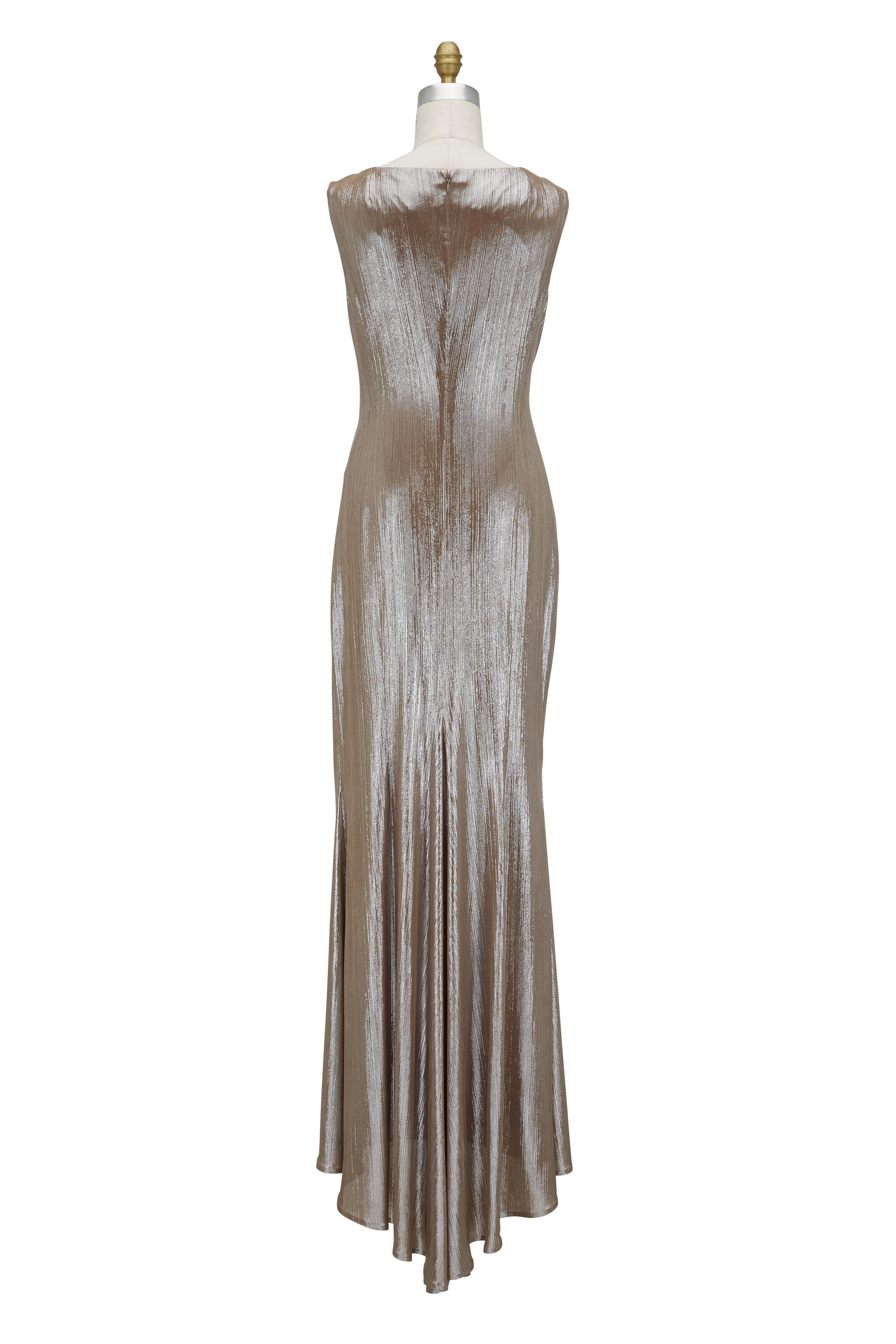 Talbot Runhof - Silver Lamé Sleeveless Dress