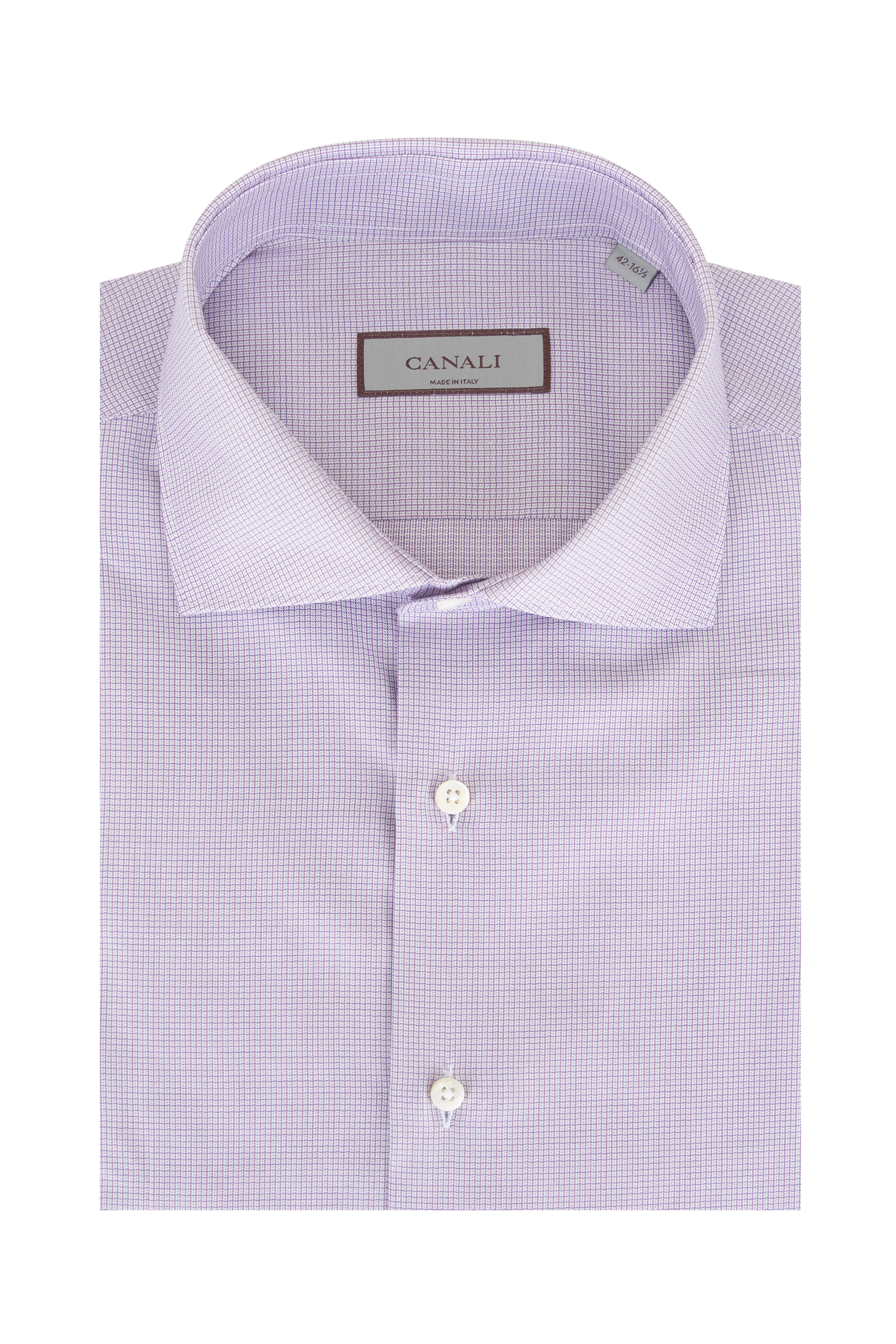 Canali - Aubergine & White Micro Check Cotton Dress Shirt