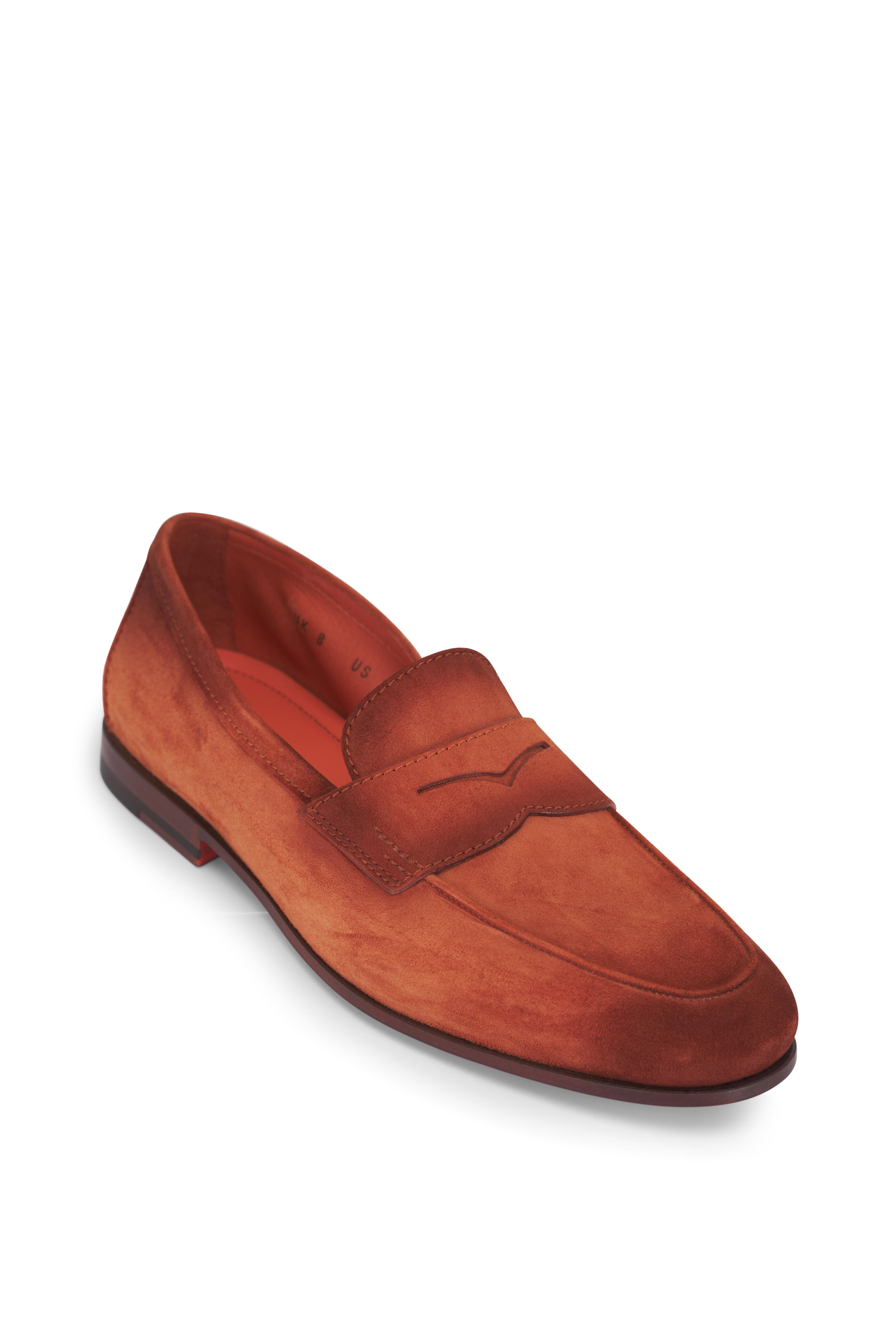 Santoni - Carlos Terracotta Suede Penny Loafer | Mitchell Stores Santoni - Carlos Terracotta Suede Penny Loafer | Mitchell Stores