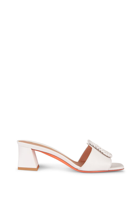 Santoni Corolle White Leather Buckle Mule, 50mm - view 2