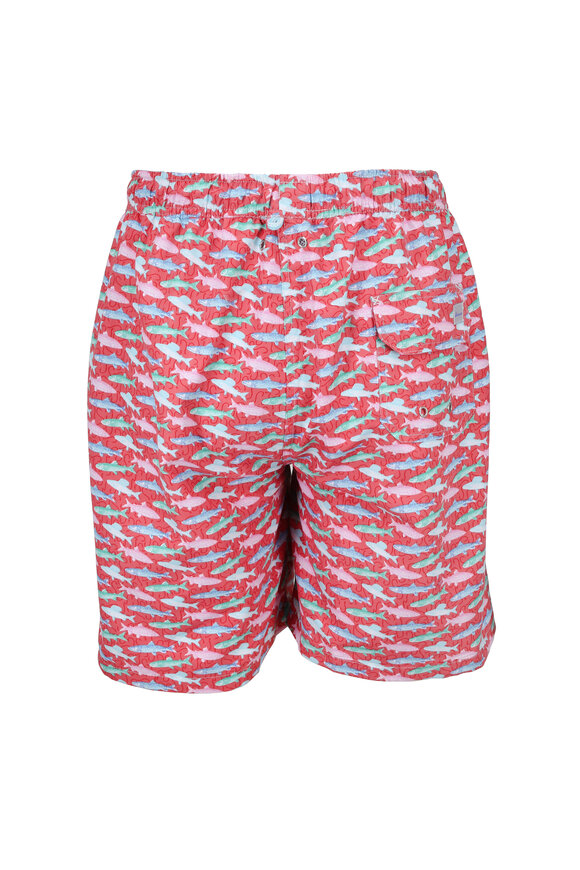 Peter Millar - Seaside Collection Cape Red Fish Print Swim Trunks