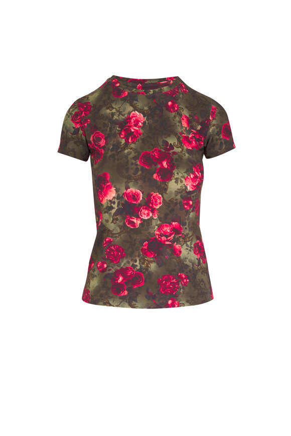 L'Agence - Ressi Army Cheetah & Pink Floral Print Fitted Tee