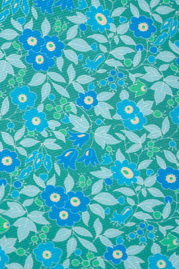 Kiton - Blue & Green Floral Print Silk Necktie 