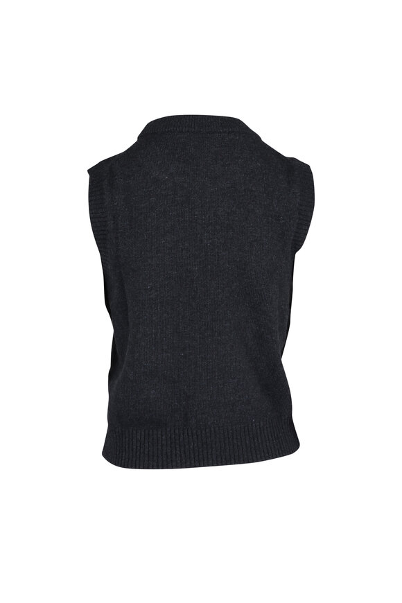 トップス GANNI graphic wool-blend sleeveless vest Ganni - Graphic Cherries Black Wool Vest | Mitchell Stores